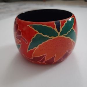 Gorgeous Vibrant Flower Bangle Made in India. Thick bracelet 3 ¼" wide opening